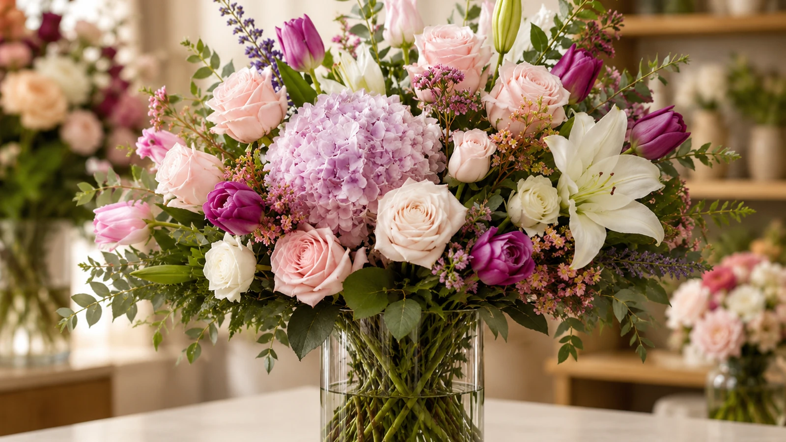 Soft uplifting flower bouquet prepared for hospital-area delivery by Velvet Rose