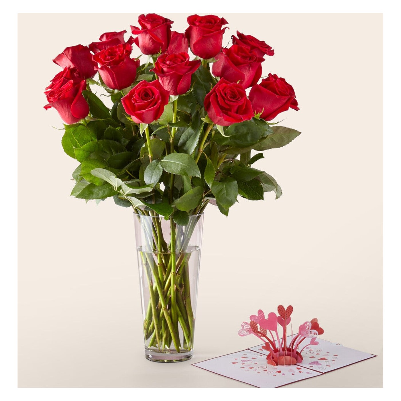 Long Stem Red Rose Bouquet & Lovepop® Pop-Up Card arrangement option 2