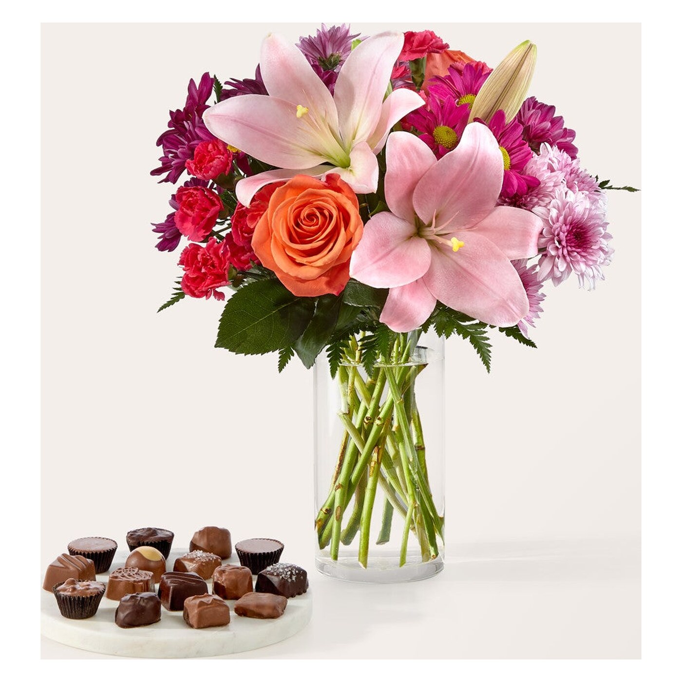 Light of My Life Bouquet and Chocolate Bundle flower arrangement