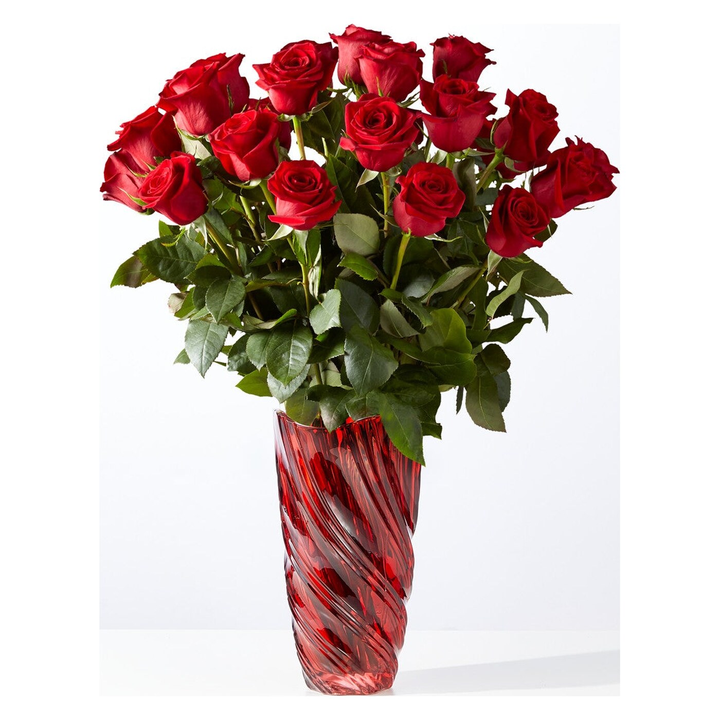 Classic Love Red Rose Bouquet with Luxe Swirl Vase arrangement option 3