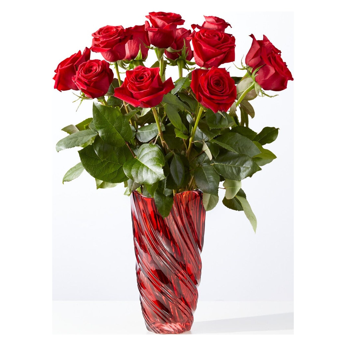 Classic Love Red Rose Bouquet with Luxe Swirl Vase arrangement option 2