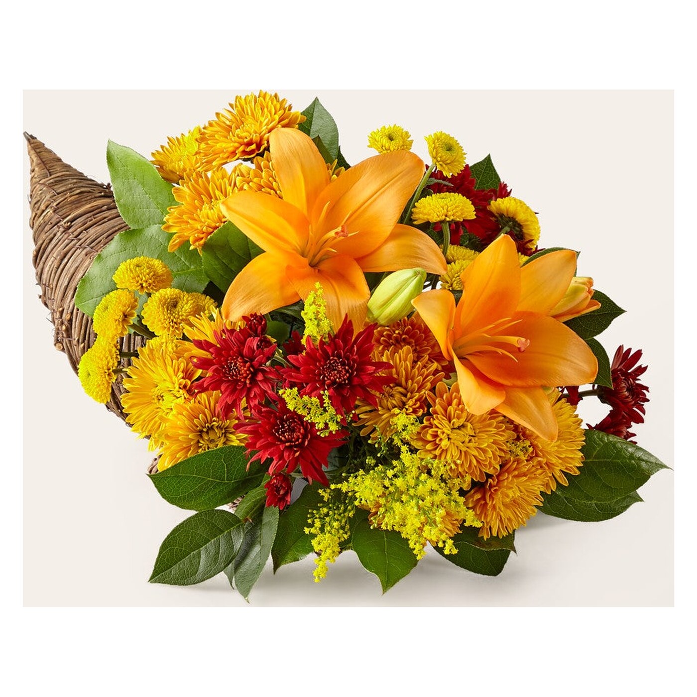 Feast of Color Cornucopia flower arrangement