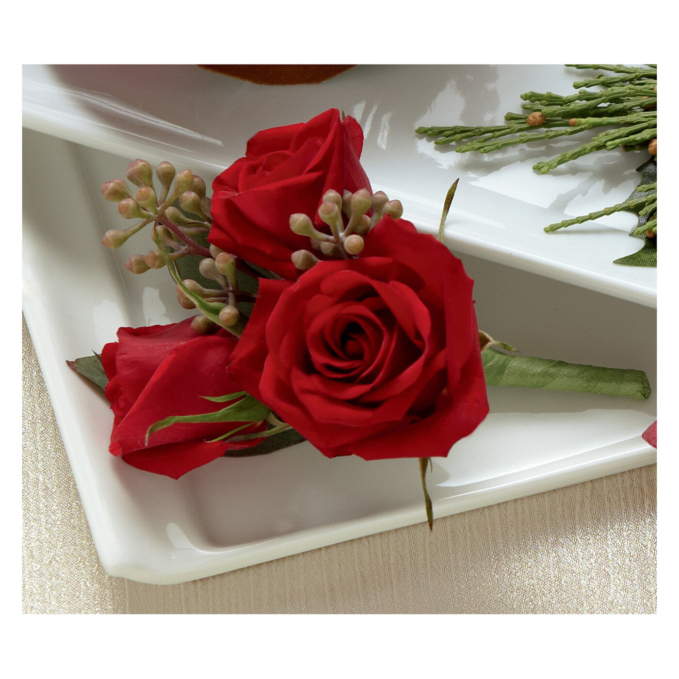 Red Spray Rose Boutonniere flower arrangement